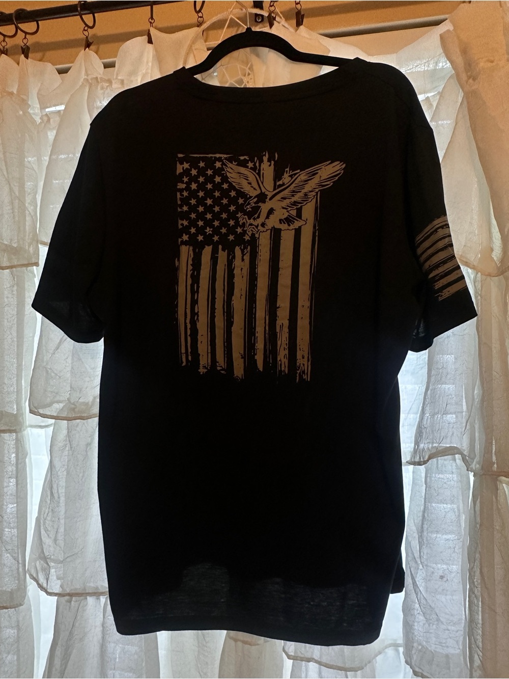 MaNsFINITY Black Short-Sleeve Tee with Distressed Flag & Eagle Graphic